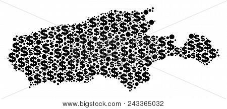 Kangaroo Island Map Mosaic Of Dollars And Spheric Dots In Different Sizes. Abstract Vector Monetary 