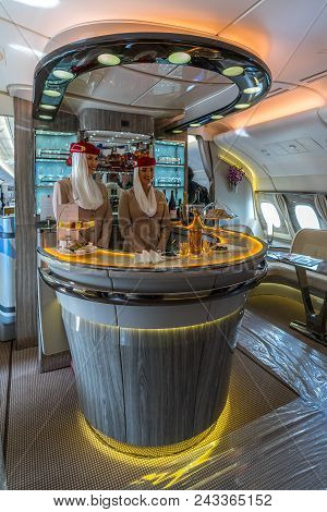 Berlin - April 26, 2018: The Bar For The Passengers The First And Business Class Of The Aircraft Air
