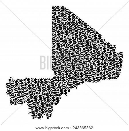 Mali Map Composition Of Money Signs And Sphere Dots In Different Sizes. Abstract Vector Treasury And