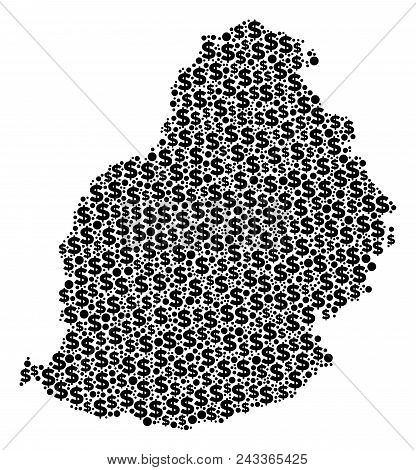 Mauritius Island Map Composition Of Dollar Symbols And Circle Dots In Various Sizes. Abstract Vector