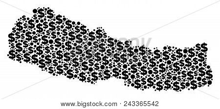 Nepal Map Mosaic Of Dollars And Circle Dots In Different Sizes. Abstract Vector Investment And Gdp N