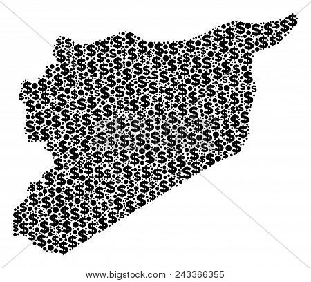 Syria Map Mosaic Of Money Signs And Sphere Spots In Different Sizes. Abstract Vector Financial And G