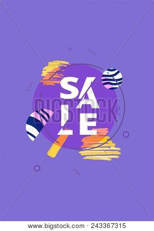 Sale Banner With Geometric Abstract Composition. Vertical Promotion Card With Sliced Trendy Text. Vi