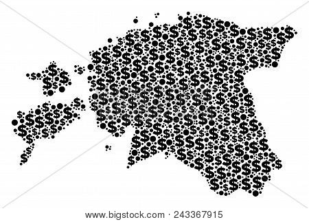 Estonia Map Collage Of Dollar Symbols And Sphere Dots In Variable Sizes. Abstract Vector Business An