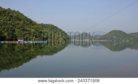 Lake Begnas Seen From Majhjkuna, Nepal. Green Forest.
