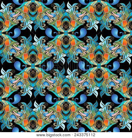 Elegance Colorful Paisley Seamless Pattern. Oriental Style Abstract Floral Patterned Background. Bea