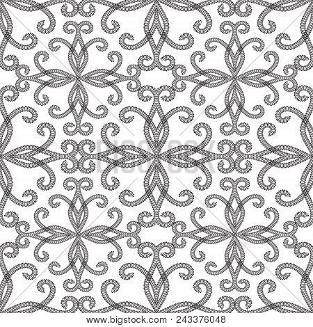 Black And White Vintage Ornamental Seamless Pattern. Vector Patterned Floral Abstract Background. Ha