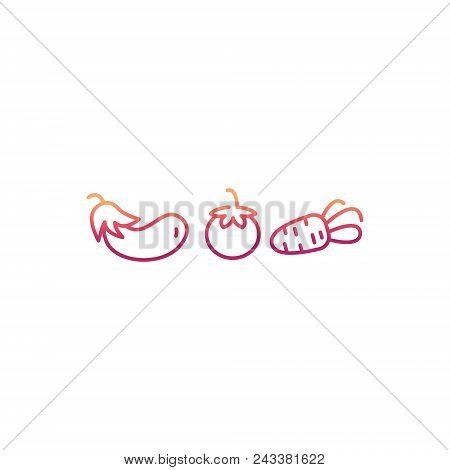 Set Of Line  Flat Vegetables Icons. Vector Of Linear Logo And Emblem
