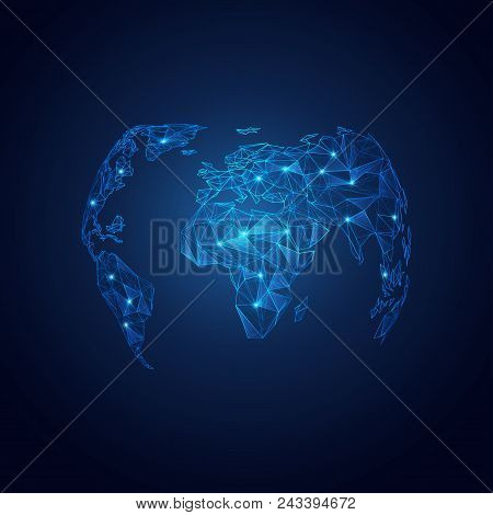 Concept Of Global Network, Wireframe Globe With Lighting Effect
