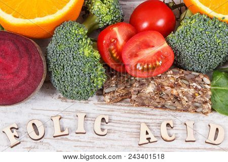 Nutritious Products Containing Vitamin B9, Natural Sources Of Minerals And Folic Acid, Concept Of He