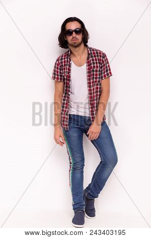 Portrait Of Stylish Boy In Sunglassess. Isolated On White Background.