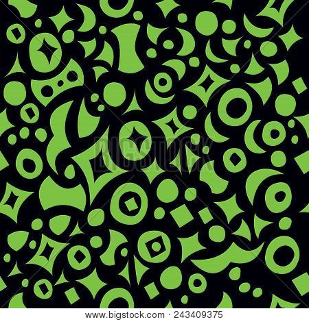 Beautiful Seamless Black-green Pattern With Fun Figures.