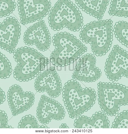 Beautiful Seamless Green Pattern With Nice Hearts.