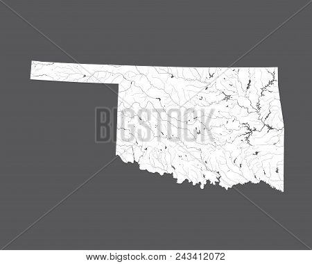 U.s. States - Map Of Oklahoma. Hand Made. Rivers And Lakes Are Shown. Please Look At My Other Images