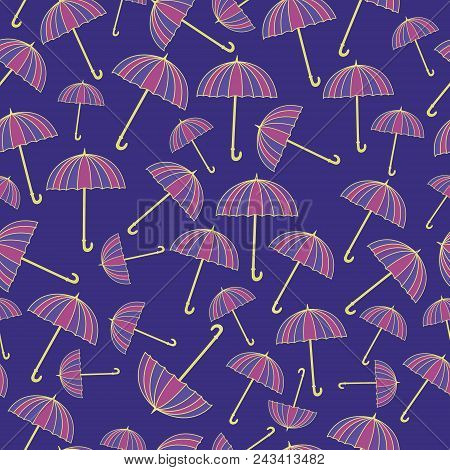 Seamless Pattern With Umbrellas On Blue Background