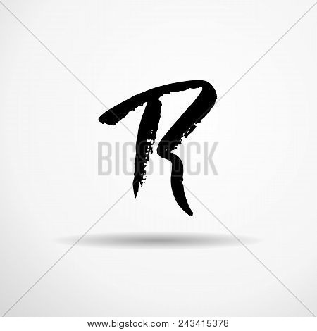 Letter R. Handwritten By Dry Brush. Rough Strokes Textured Font. Vector Illustration. Grunge Style A