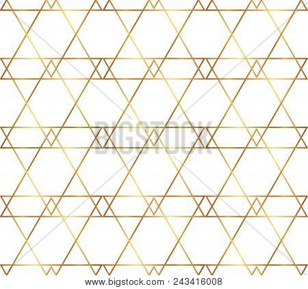 Seamless Golden Lines Geometric Modern Pattern. Background With Triangles