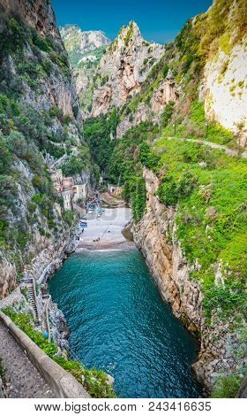 Famous Furore Fjord In Amalfi Coast. Campania, Italy