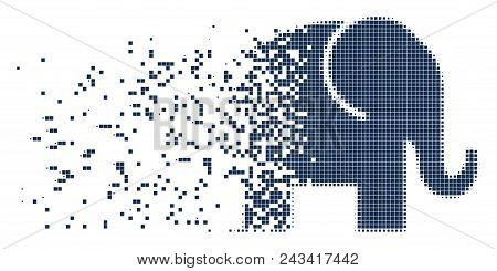 Dispersed Elephant Dotted Vector Icon With Disintegration Effect. Rectangle Dots Are Grouped Into Di