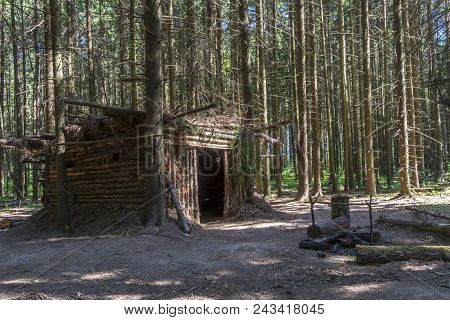 Forest Hut. Summer House Built Among The Pines. Parking For The Wild Camp. Rest