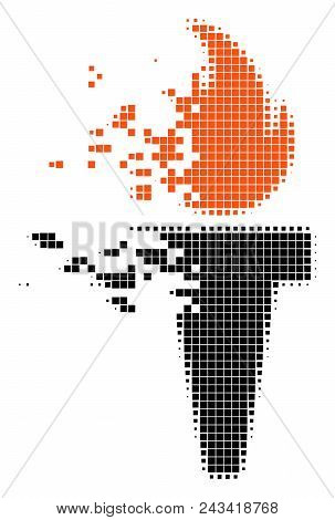 Dispersed Freedom Fire Torch Dotted Vector Icon With Disintegration Effect. Rectangle Pieces Are Com