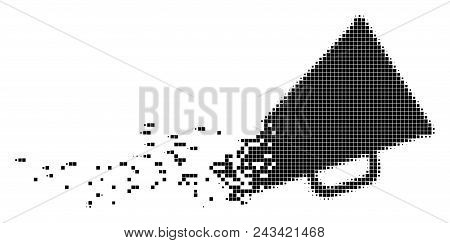 Dissolved Megaphone Dot Vector Icon With Disintegration Effect. Rectangle Fragments Are Grouped Into