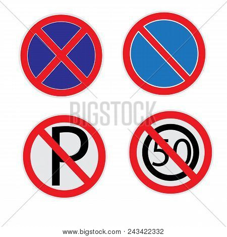 No Parking Sign Set On White Background. Eps 10