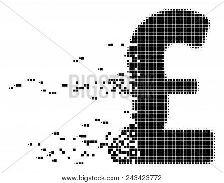 Dispersed Pound Sterling Dot Vector Icon With Disintegration Effect. Rectangular Pixels Are Grouped 