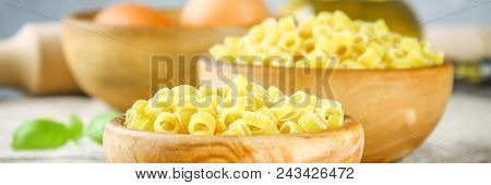 Ditalini Macaroni. Pasta Rings. Tubettini And Thimbles Anellini