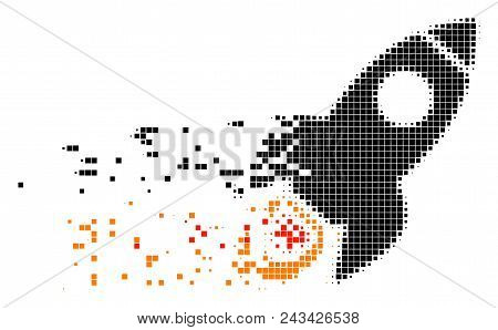Dissolved Space Rocket Dotted Vector Icon With Disintegration Effect. Square Particles Are Composed 