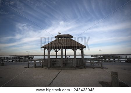 This Is An Image Of A Gazebo Taken At A Local Fishing Pier