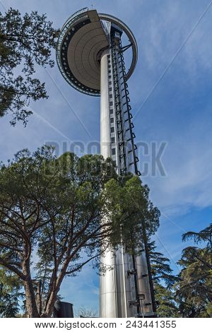 Madrid, Spain - January 23, 2018: Lighthouse Of Moncloa In City Of Madrid, Spain
