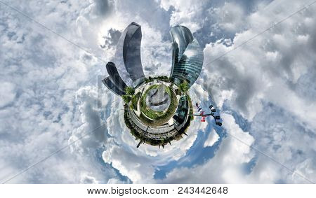 MADRID, SPAIN - MAY 11,2018: Four skyscraper tower in Cuatro Torres Business Area on May 11, 2018 in Madrid, Spain.