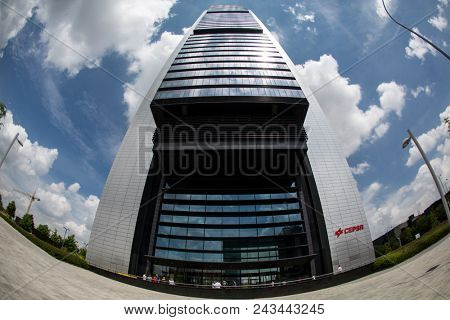 MADRID, SPAIN - MAY 11,2018: Cepsa tower in Cuatro Torres Business Area on May 11, 2018 in Madrid, Spain.