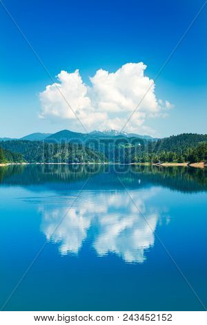 Panoramic View Of Beautiful Lokvarsko Lake With Risnjak Mountain In Background, Beautiful Colorful M
