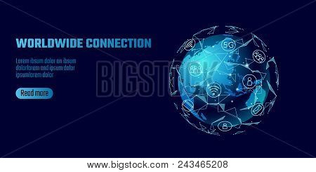 Global Network Connection. World Map Asia Continent Point Line Worldwide Information Technology Dat 