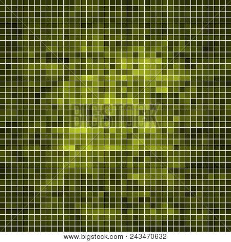 Abstract Vector Square Pixel Mosaic Background - Green And Brown