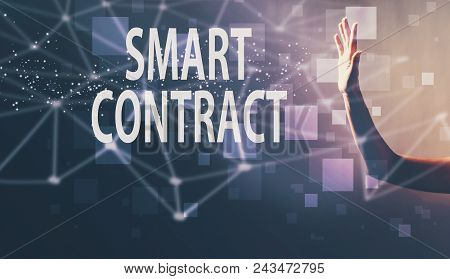 Smart Contract With A Hand In A Dark Light Background