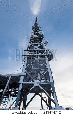 Broadcasting Tower Steel Snow Ice Covered Steel Construction