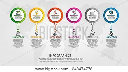 Modern Vector Illustration. Infographic Template With Sixelements, Circles And Text. Step By Step. D