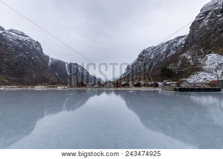 Hardanger Fjord Frozen Smooth In Winter Norway