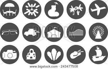 Set Of Dark Icons With Illustrations On A Summer Theme
