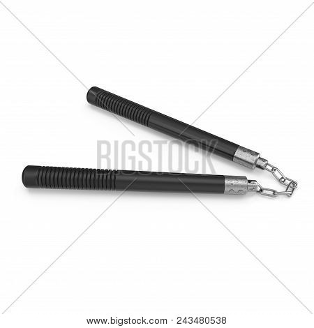 Karate Sticks Or Nunchuks On White Background. 3d Illustration