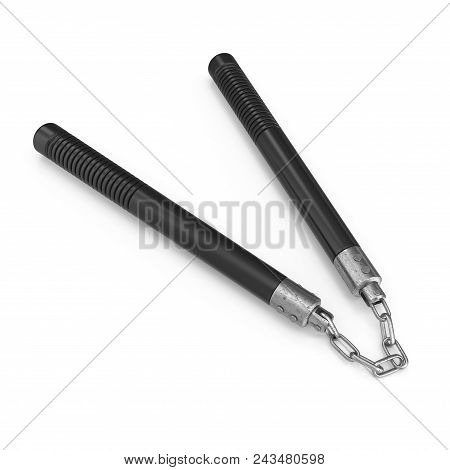 Karate Sticks Or Nunchuks On White Background. 3d Illustration
