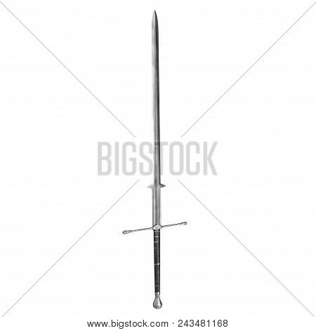 Medieval Double Edged Two Handed Sword On White. 3d Illustration