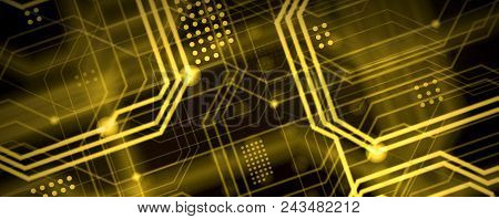 An Abstract Technological Background Consisting Of A Multitude Of Luminous Guiding Lines And Dots Fo