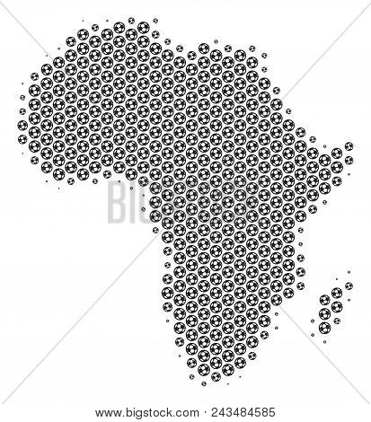 Football Ball Africa Map. Vector Geographic Scheme In Gray Color. Abstract Africa Map Mosaic Is Form