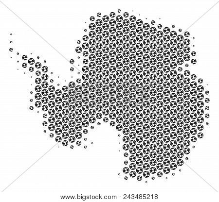 Football Ball Antarctica Map. Vector Geographic Plan In Grey Color. Abstract Antarctica Map Composit