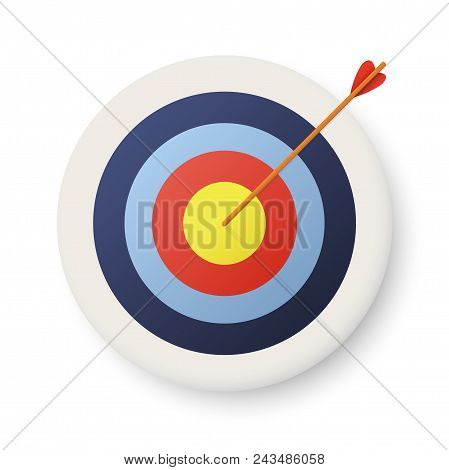 Target With Arrow, Standing On A Tripod. Vector Image Of The Arrow Is Exactly On The Target - Stock 