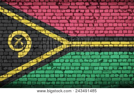 Vanuatu Flag Is Painted Onto An Old Brick Wall